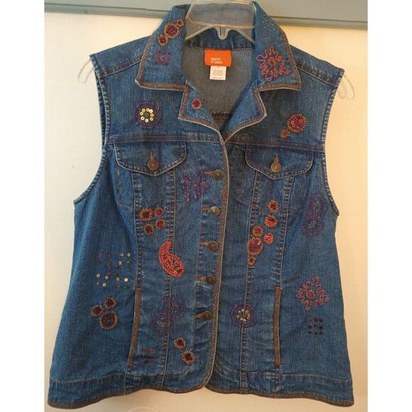 Vtg 90s Hearts of Palm Women’s Denim Vest Sz 8 Embroidered Floral Indie Western - Picture 2 of 9